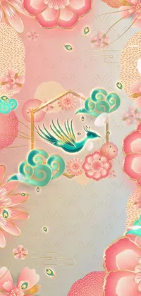 This stunning phone live wallpaper depicts a beautiful, vector-style bird surrounded by brightly colored flowers