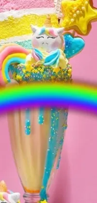 Get ready for a kawaii decora rainbowcore explosion on your phone's screen with this unicorn milkshake live wallpaper