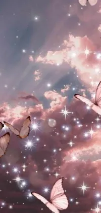 This mesmerizing phone live wallpaper features a beautiful digital art of several butterflies flying endlessly through the sky