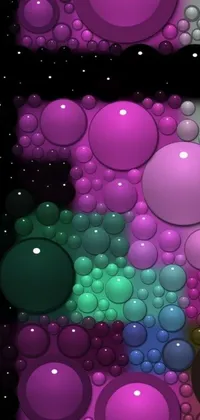 This phone live wallpaper features a visually stunning display of bubbles in varying sizes and hues, suspended on top of one another in an otherworldly, alien-like pattern