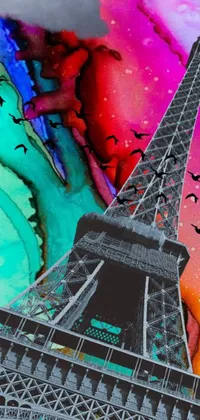 This phone live wallpaper features a stunning airbrush painting of the Eiffel Tower in modern European style