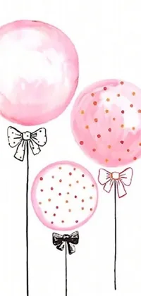 This phone live wallpaper features a charming drawing of three pink balloons with bows tied around their strings
