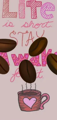 This phone live wallpaper features a charming and whimsical drawing of a cup of coffee
