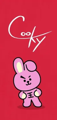 This phone live wallpaper showcases a vibrant red background with a cute cartoon bunny as the central focus
