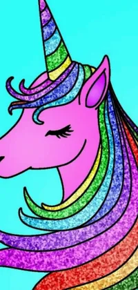 This live wallpaper features a magical unicorn with a rainbow-colored mane and a pop art-style macpaint drawing