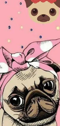 This delightful phone live wallpaper features an adorable pug dog wearing a pretty pink bow