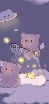 Get enchanted by this cute live wallpaper featuring a lovely couple of teddy bears sitting atop a cloudy vista