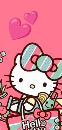 This phone live wallpaper features a fun and playful design created with the Hello Kitty character