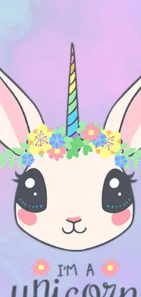 This live wallpaper features a cartoon bunny wearing a cute, floral crown and sporting a magical unicorn horn