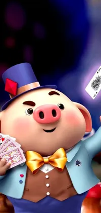 Elevate your phone screen with this lively live wallpaper featuring a cartoon pig holding a card