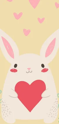 Looking for a delightful new phone wallpaper? Check out this cute and heartwarming design featuring a white rabbit clutching a red heart in adorable vector art style