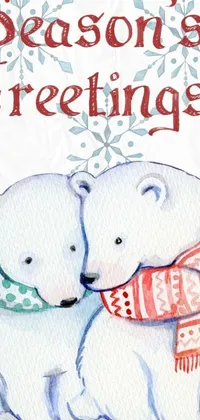 This live wallpaper for phones portrays two polar bears hugging each other tightly while dressed in festive attire