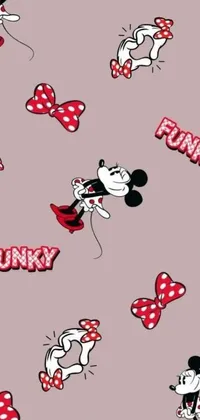 Bring your phone screen to life with this delightful live wallpaper featuring a funky Minnie Mouse pattern on a charming gray background