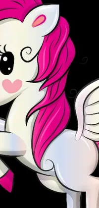 This live wallpaper features a cute white and pink pony with pink hair and silver wings in a cartoon-style digital art