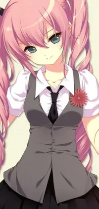 This phone live wallpaper is an anime drawing of a schoolgirl in her uniform holding an ice cream cone