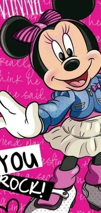 This live wallpaper features a Minnie Mouse poster on a pink background