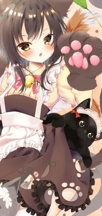 This live wallpaper features an adorable furry art style with a cute cat by her side