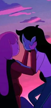 This phone live wallpaper features a couple of cartoon characters sharing a loving lesbian kiss