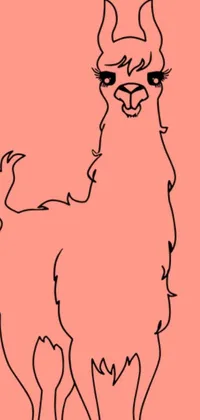 This lively phone live wallpaper features a charming black and white drawing of a llama with a fluffy orange belly set against a bright pink background