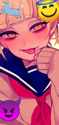 This phone live wallpaper features a close-up of an anime character in a sailor uniform
