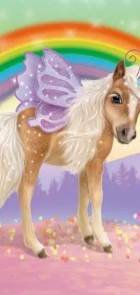 Looking for a colorful and playful live phone wallpaper? Look no further than this airbrush painting of a pony with a rainbow background