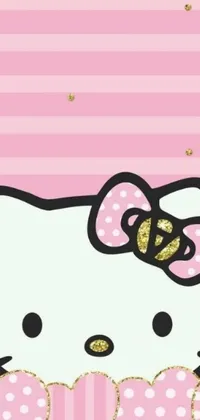 This live phone wallpaper features beloved character Hello Kitty with a pink and gold heart design on a front profile view