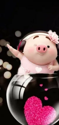 Looking for a lively and whimsical live wallpaper for your phone? Look no further than this cute and playful pig in a fish bowl design! Created by a talented artist and trending on CG Society, this wallpaper features an adorably animated pig dancing elegantly over your screen, all while wearing headphones and sporting a happy smile