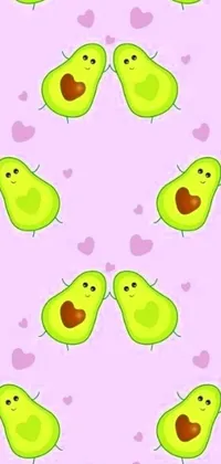 This phone live wallpaper has a delightful pattern of avocados and hearts set on a vibrant pink background