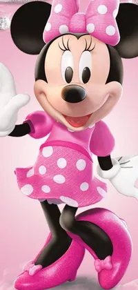 This phone wallpaper features Minnie Mouse, the iconic Disney character, in a close-up shot