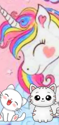 This cute phone live wallpaper features an adorable cat and majestic unicorn sitting on a fluffy cloud
