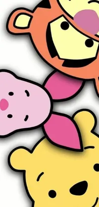 This delightful live wallpaper for your phone showcases a closeup of cartoon characters from Winnie the Pooh in a vibrant pop art style, sourced from Wikimedia Commons