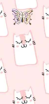 Looking for a lively and cute live wallpaper for your phone? You'll love this charming design featuring a close-up of an adorable cat on a vibrant pink background! The seamless pattern design showcases the cat multiple times, creating a dynamic and playful look