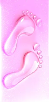 This pink phone live wallpaper features a pair of realistic liquid footprints on a soft, pink background