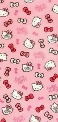 Get this adorable Hello Kitty phone live wallpaper featuring a pink background and cute illustrations of the beloved character
