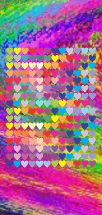 This phone live wallpaper features a rainbow-colored background accentuated by hearts, tumblr aesthetics, computer art, glitch passages, scribble effects, blotter art, bleeding colors, and elements of glee
