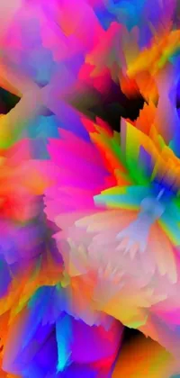 This live phone wallpaper features a vivid close-up of multicolored flowers depicted in a generative art style