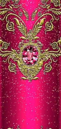 This exquisite phone live wallpaper features a pink and gold background with a sparkling jewel, rendered digitally for a sophisticated baroque Tumblr aesthetic