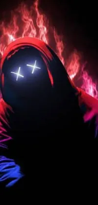 This live wallpaper showcases a mysterious figure in a hoodie, with a prominent cross, created by digital artist Bascove