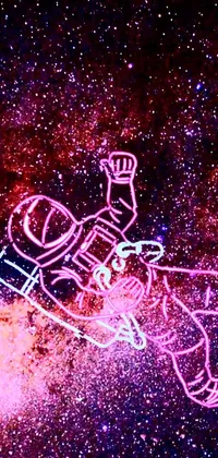 This live wallpaper features a cartoon astronaut floating in space surrounded by a galactic background while vibrant neon outlines of stars and planets complete the look