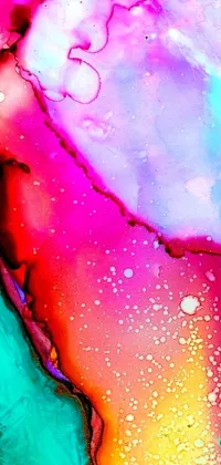 This live wallpaper showcases a vibrant alcohol ink art piece with fun and colorful watercolor effects