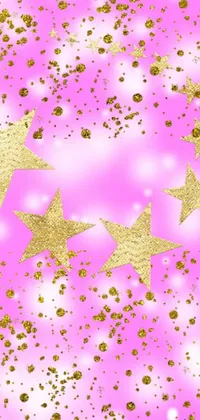 The pink and gold star live wallpaper for your phone features a stunning, vibrant design with glittering gold stars against a pink backdrop