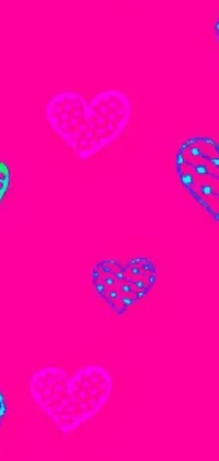 This phone live wallpaper features a playful and romantic design inspired by pink and blue neon, tumblr trends, and heart-shaped stickers