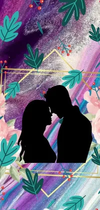 This beautiful live wallpaper showcases a romantic scene with a couple standing in front of colorful flowers