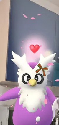 Get the most adorable and playful phone live wallpaper for your device! Featuring a charming purple and white penguin sitting on a kitchen counter, animated to waddle and look at a mesmerizing glowing white owl