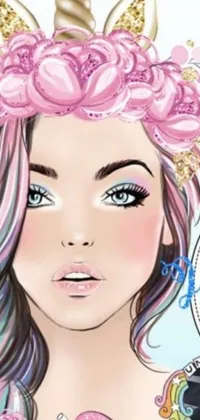 This live wallpaper features a beautiful digital girl art design with unicorn horn and flowers adorning her head