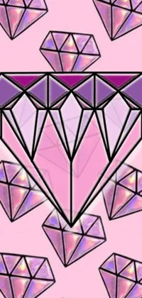 This phone live wallpaper features a stunning diamond surrounded by smaller diamonds on a pink background
