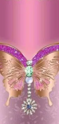 This live wallpaper features a pink and gold birthday card with a butterfly design, created using digital rendering techniques