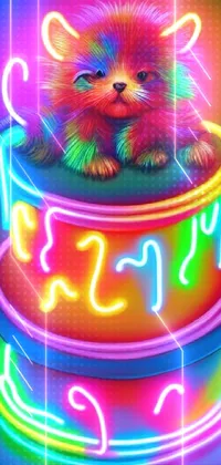 This live phone wallpaper features a playful and colorful digital painting with furry art and neon light