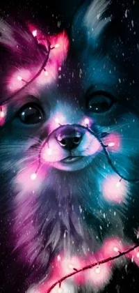 This stunning phone live wallpaper boasts a breathtaking digital painting of a Pomeranian dog