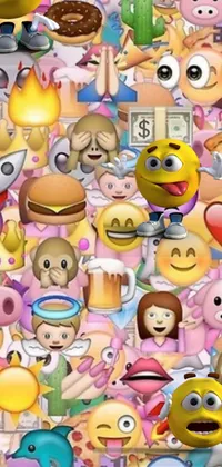 This live phone wallpaper offers a collection of colorful emoticons stacked on top of each other